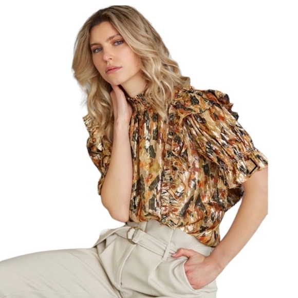 NWT Ba&sh Gilda Metallic Blouse Size 3 - Picture 2 of 9